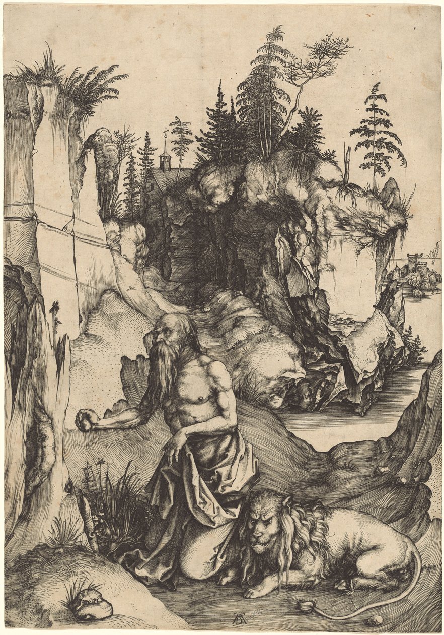 Saint Jerome Penitent i vildmarken av Albrecht Dürer