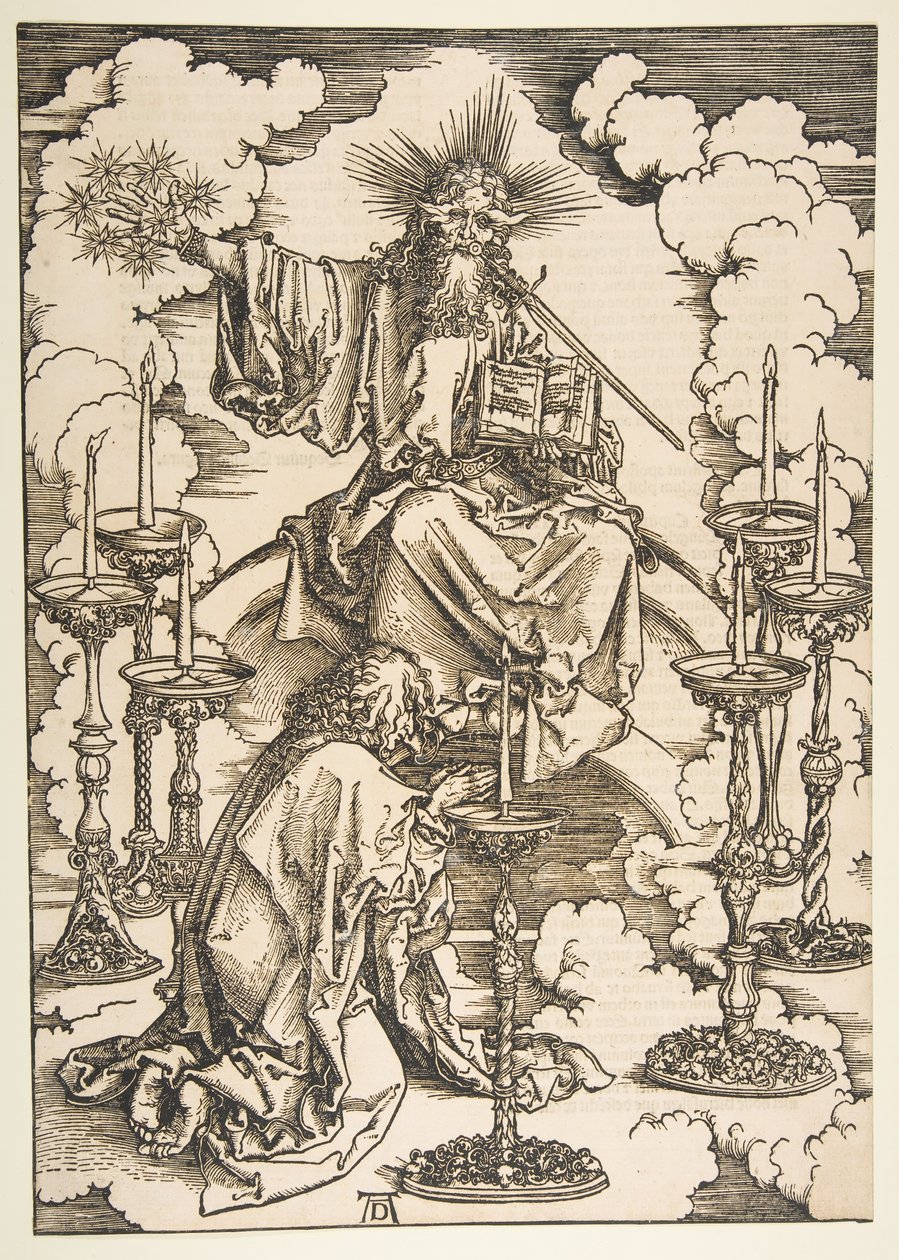 Saint John Beholding the Seven Golden Candlesticks, från The Apocalypse.n.d. av Albrecht Dürer