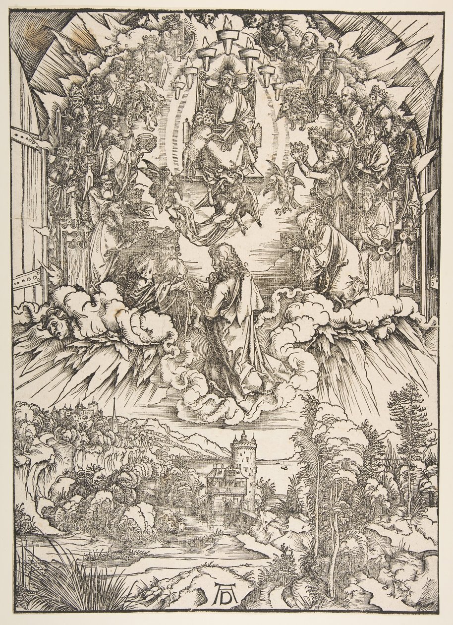 Sankt Johannes inför Gud och de äldste, från The Apocalypse, ca. 1496. av Albrecht Dürer