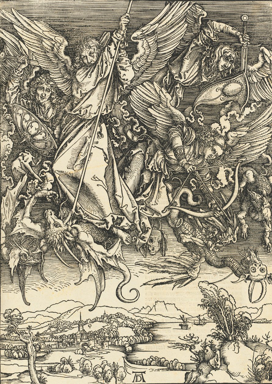 Saint Michael Fighting the Dragon, förmodligen ca. 14961498 publicerad 1511. av Albrecht Dürer