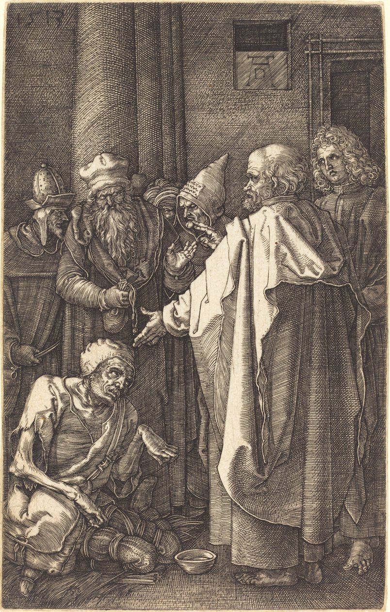 Sankt Peter och Sankt Johannes botar en krympling vid templets port av Albrecht Dürer