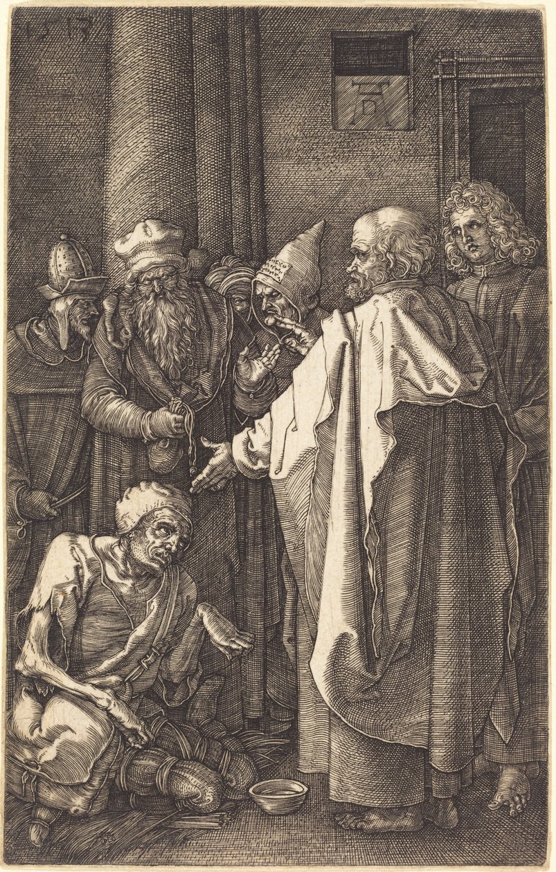 Sankt Petrus och Sankt Johannes botar en lam man vid templets port av Albrecht Dürer