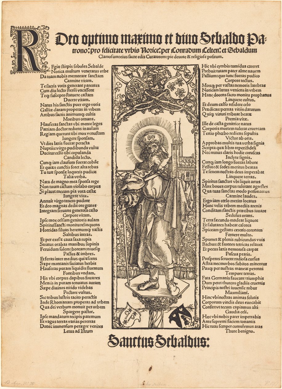 Saint Sebaldus står på en kolumn av Albrecht Dürer