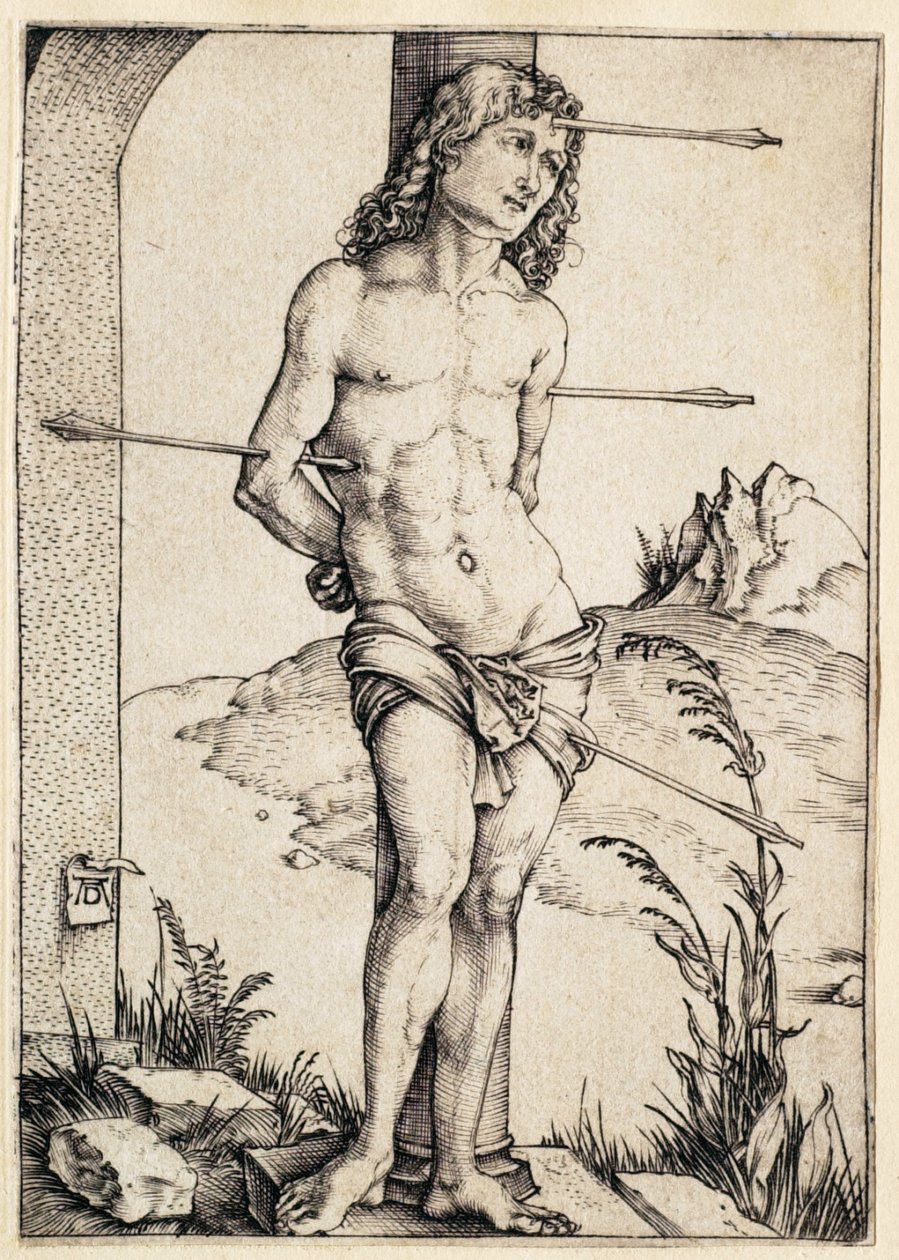 Sankt Sebastian bunden vid kolonnen av Albrecht Dürer