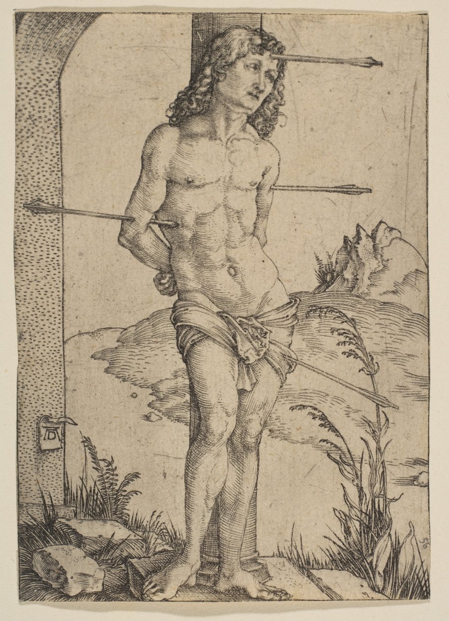 Sankt Sebastian bunden vid kolonnen av Albrecht Dürer