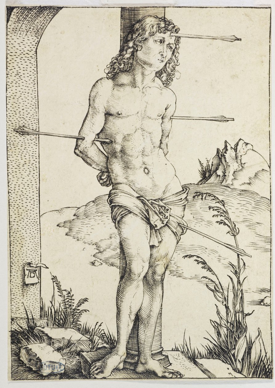 Sankt Sebastian fastbunden vid en pelare (Bartsch 56) av Albrecht Dürer