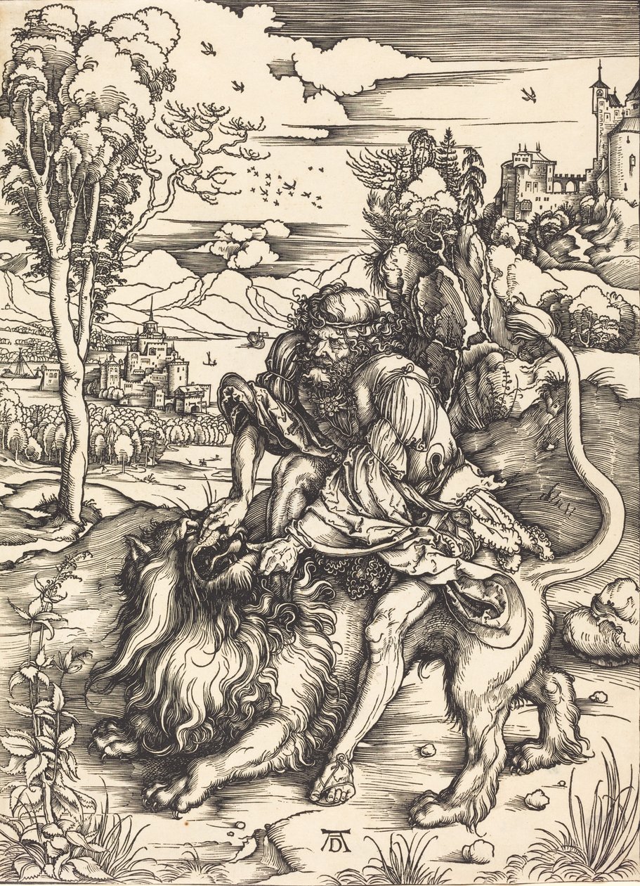 Simson slåss med lejonet, ca. 14971498. av Albrecht Dürer