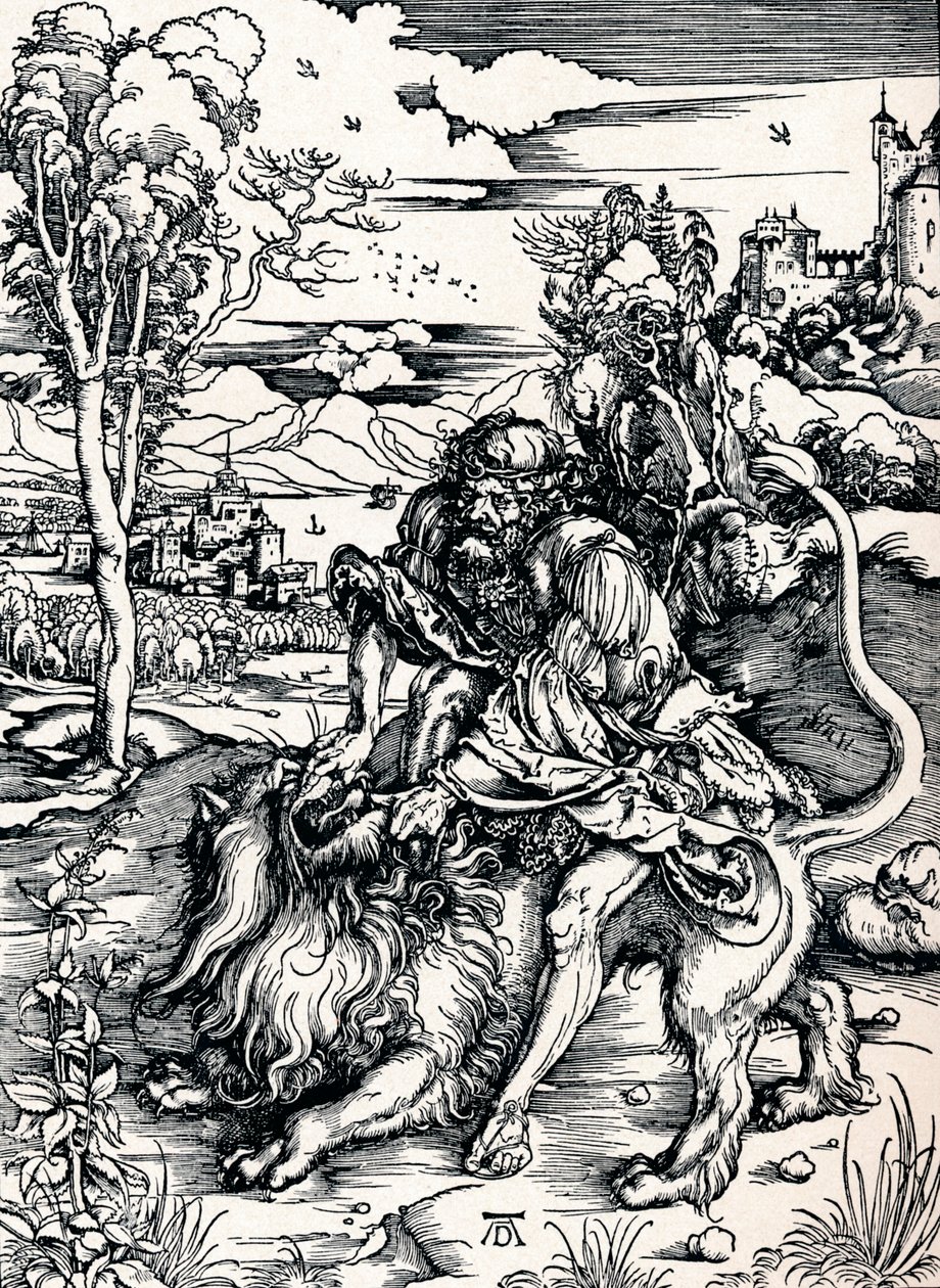 Samson river lejonet, 1497 1906 av Albrecht Dürer