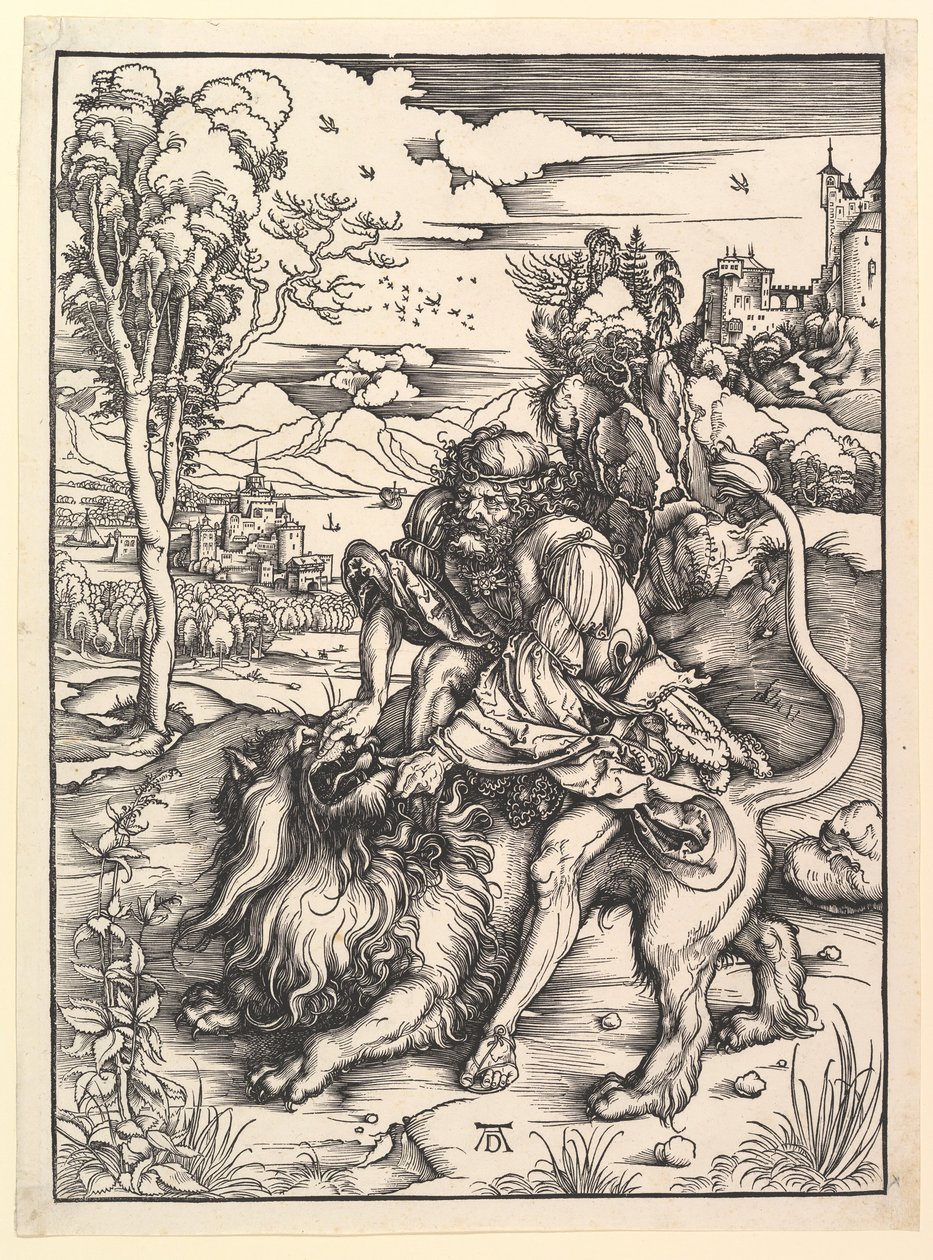 Simson Rending the Lion, ca. 1497-98. av Albrecht Dürer