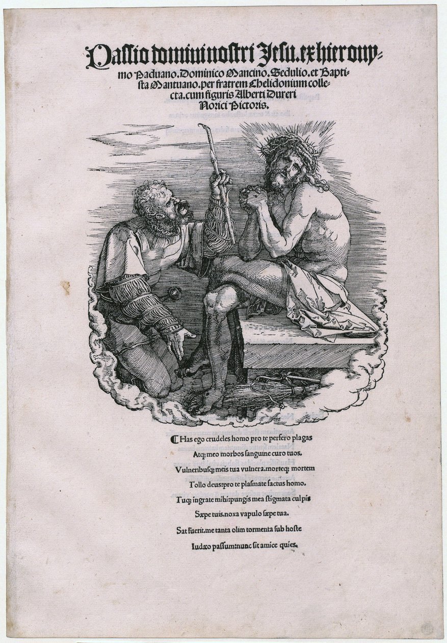 ”Schmerzensmann och landsknekten”, blad 1 [titelsidan] i serien ”Die Grosse Passion” av Albrecht Dürer