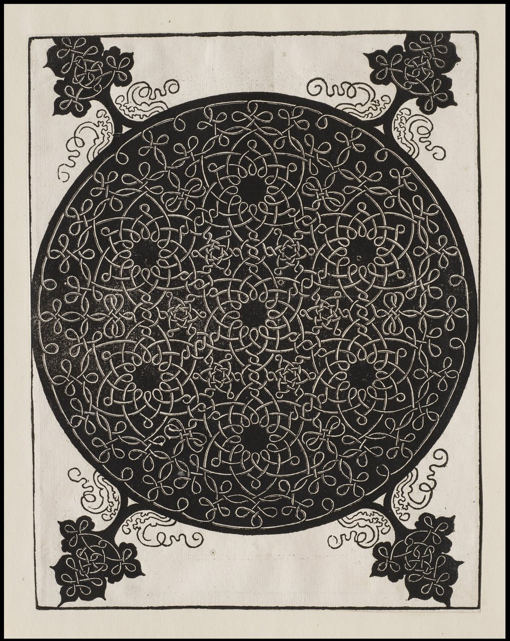 Sjätte knuten, 7 små knutsystem med svarta mittpunkter, c.1506 av Albrecht Dürer
