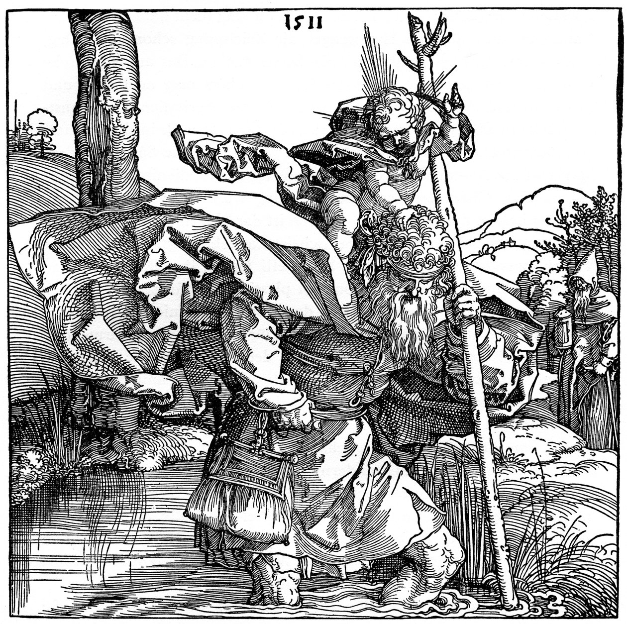St Christopher bär Kristusbarnet, 1511, 1936 av Albrecht Dürer