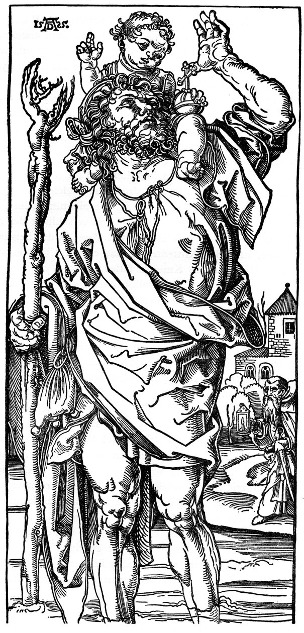 St Christopher som bär Kristus, 1525, 1936 av Albrecht Dürer