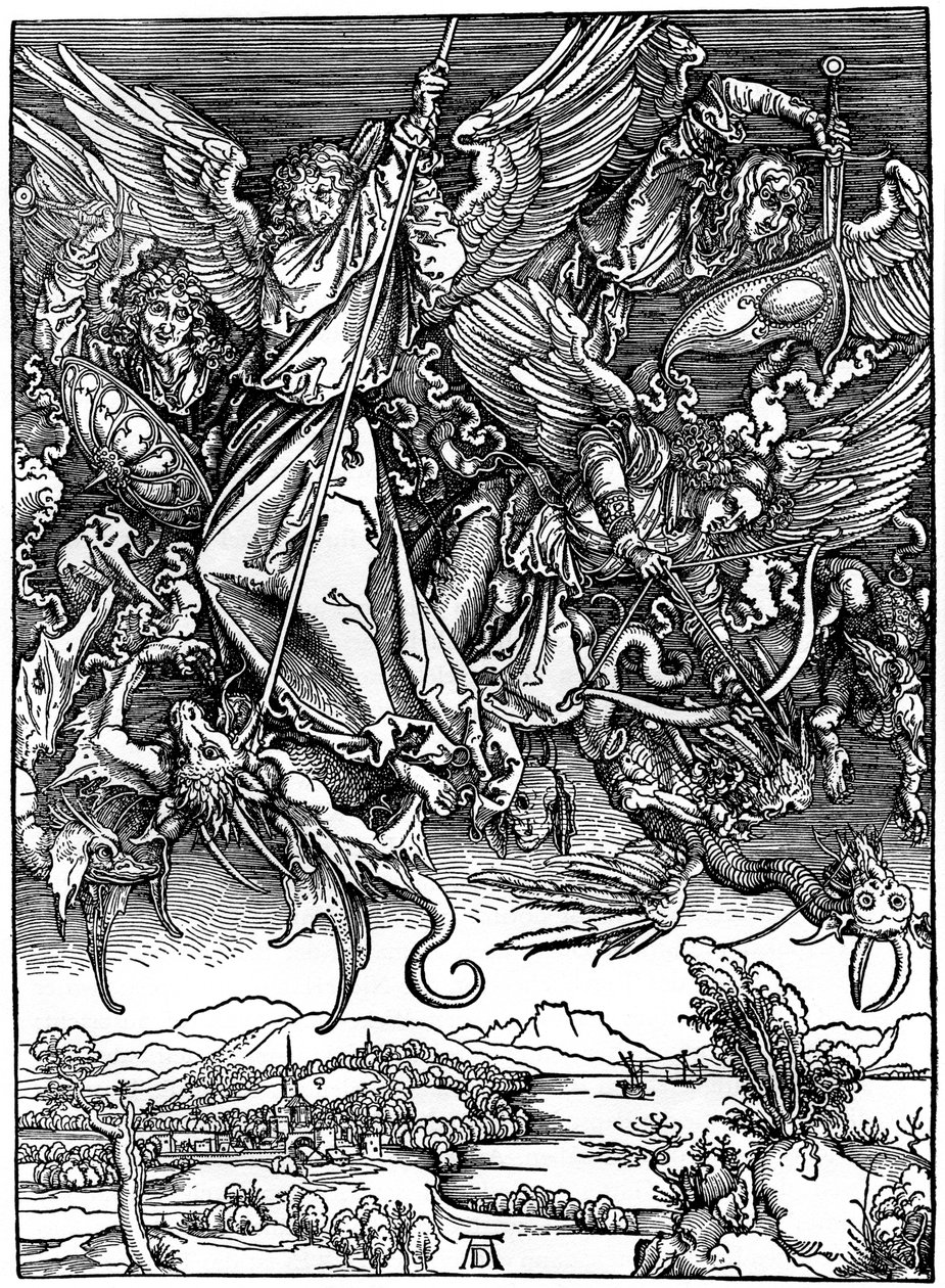 St Michael kämpar med draken, 1498, 1936 av Albrecht Dürer