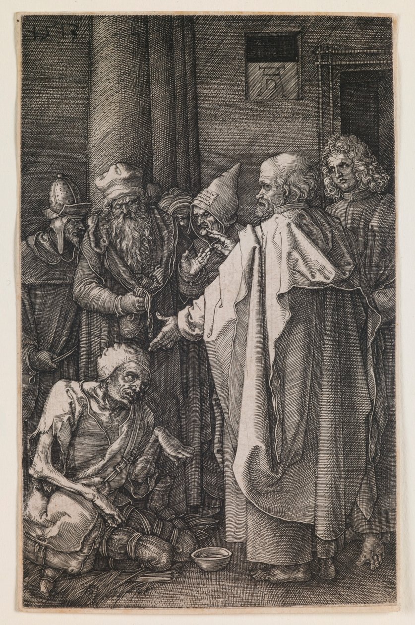 St. Peter och St. John vid tempelporten, från serien "The Engraved Passion" av Albrecht Dürer