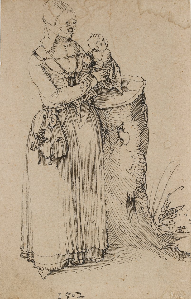Stående figur av en kvinna som håller ett barn, 1502 av Albrecht Dürer