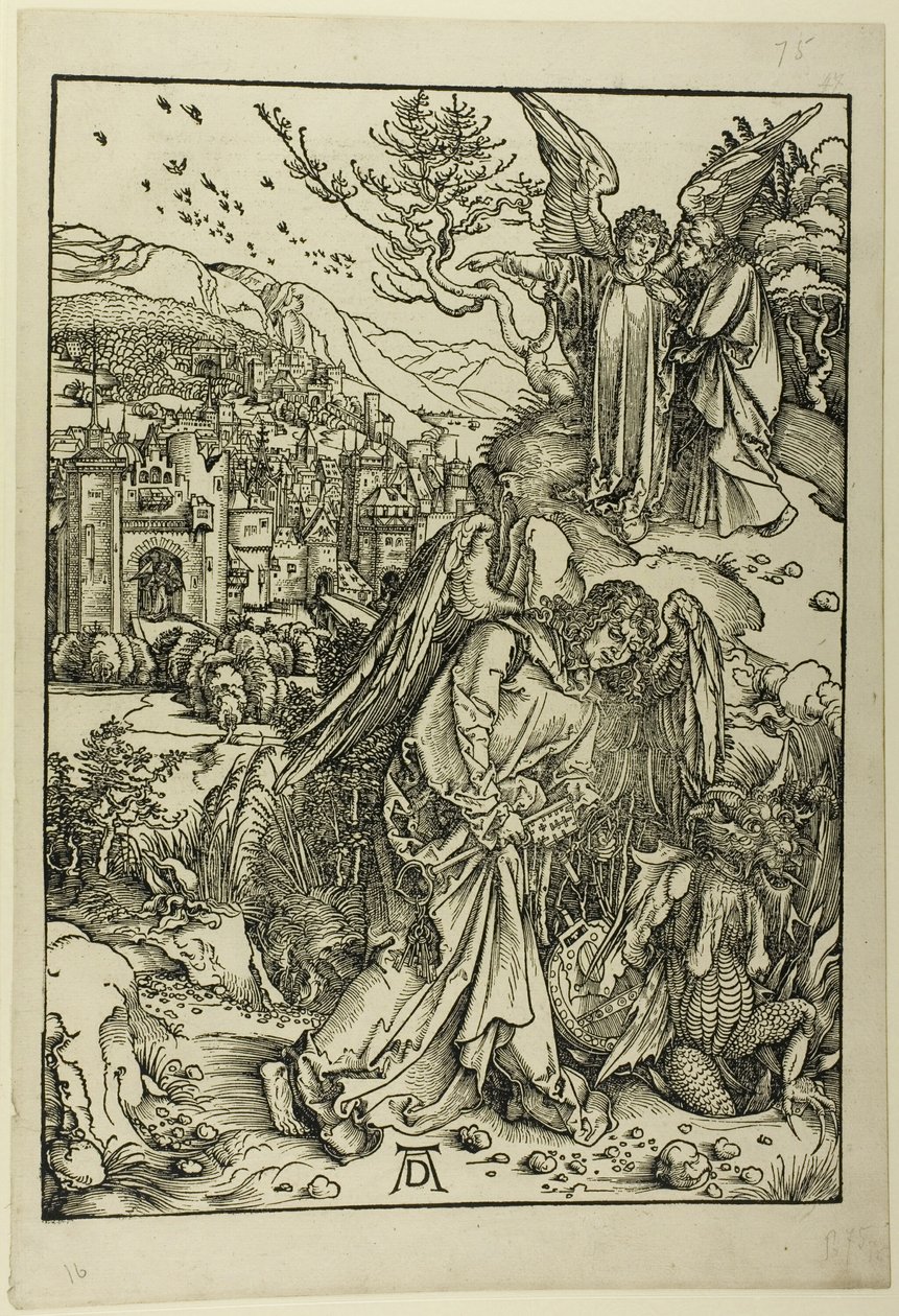 Ängeln med nyckeln till den bottenlösa gropen, från Apokalypsen av Albrecht Dürer