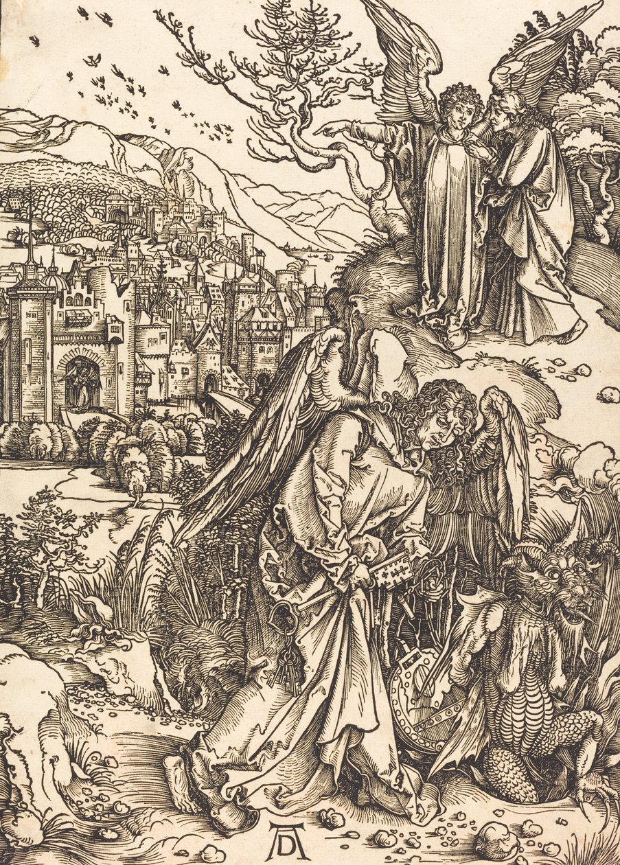 Ängeln med nyckeln till den bottenlösa gropen, förmodligen ca. 14961498. av Albrecht Dürer
