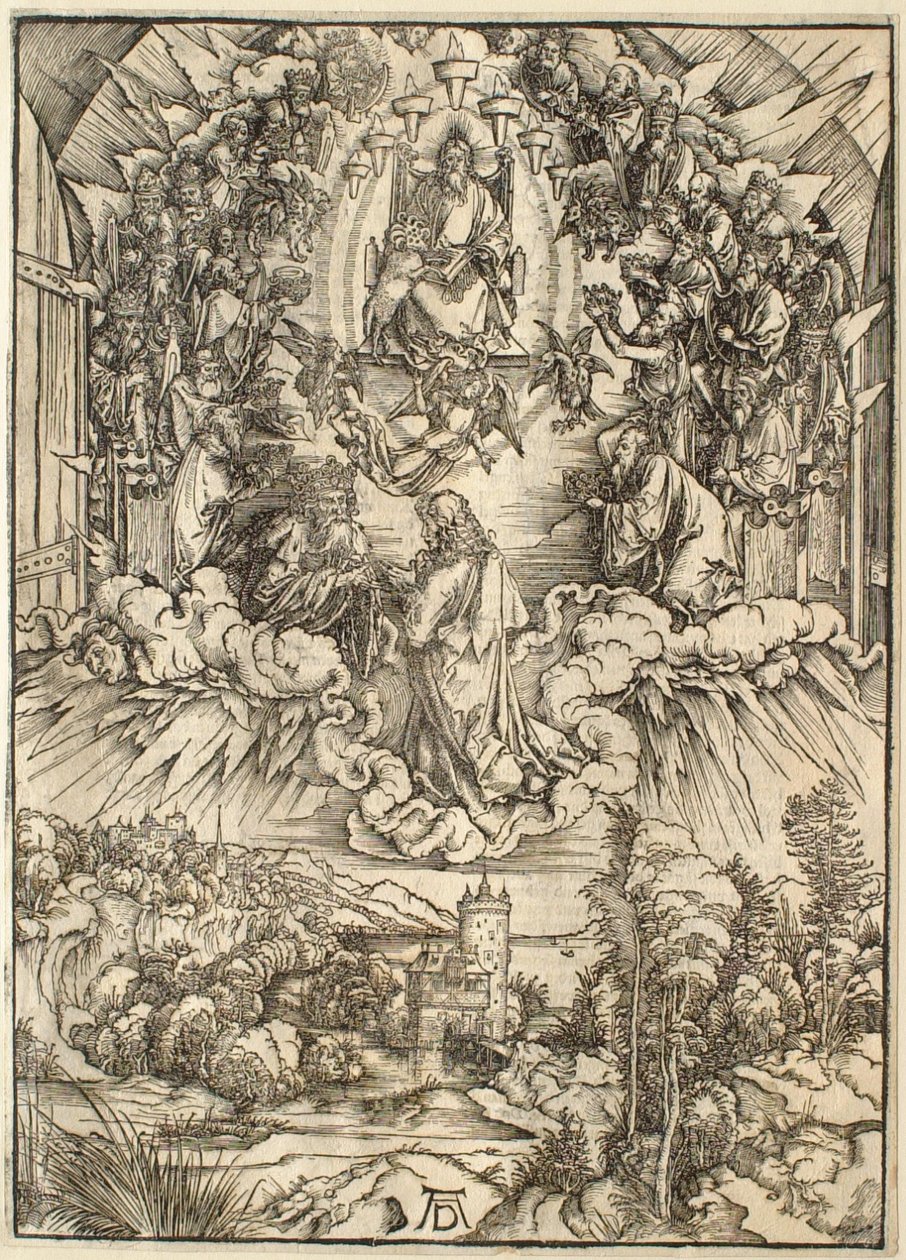 Apokalypsen: Sankt Johannes inför Gud och de äldste av Albrecht Dürer