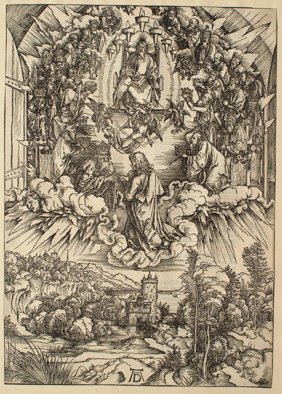 Apokalypsen: Sankt Johannes inför Gud och de äldste av Albrecht Dürer