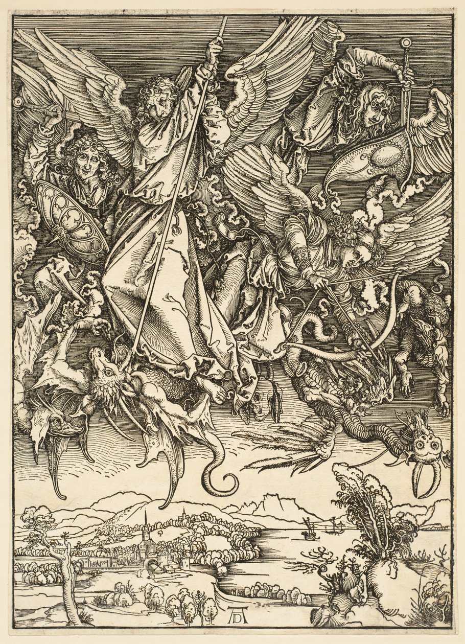 Apokalypsen: Sankt Mikael kämpar mot draken av Albrecht Dürer
