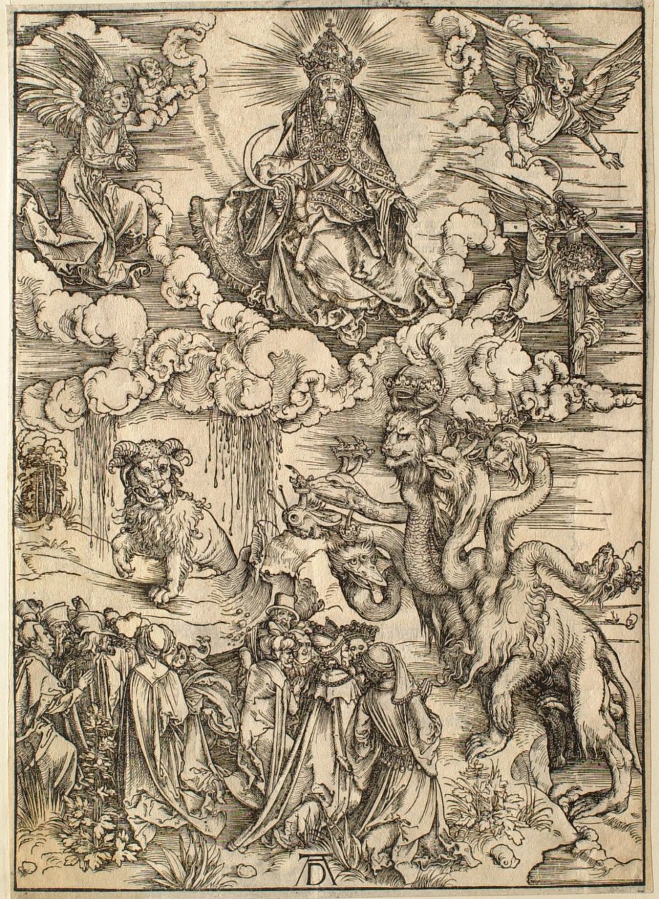 Apokalypsen: odjuret med två horn som ett lamm av Albrecht Dürer