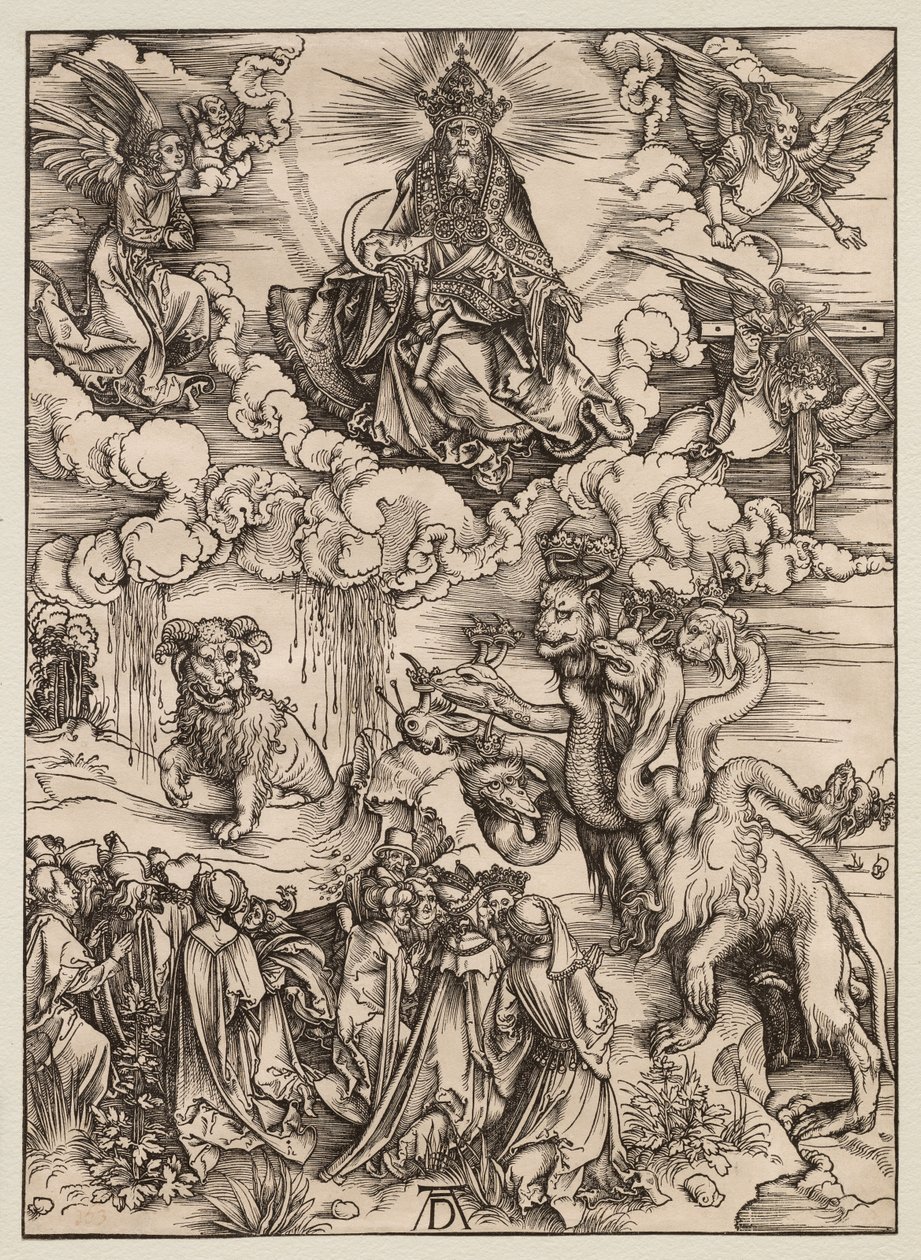 Uppenbarelseboken: Odjuret med två horn som ett lamm av Albrecht Dürer