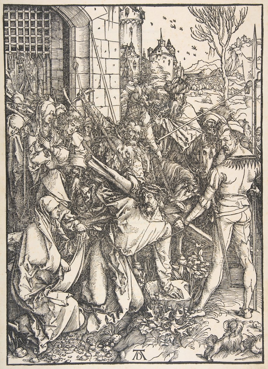 The Bearing of the Cross, från The Large Passion.n.d. av Albrecht Dürer