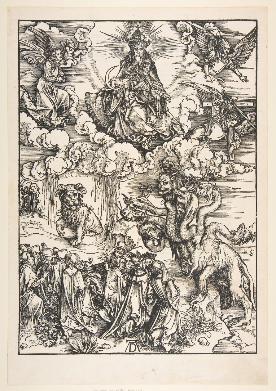 Odjuret med två horn som ett lamm, från The Apocalypse.n.d. av Albrecht Dürer