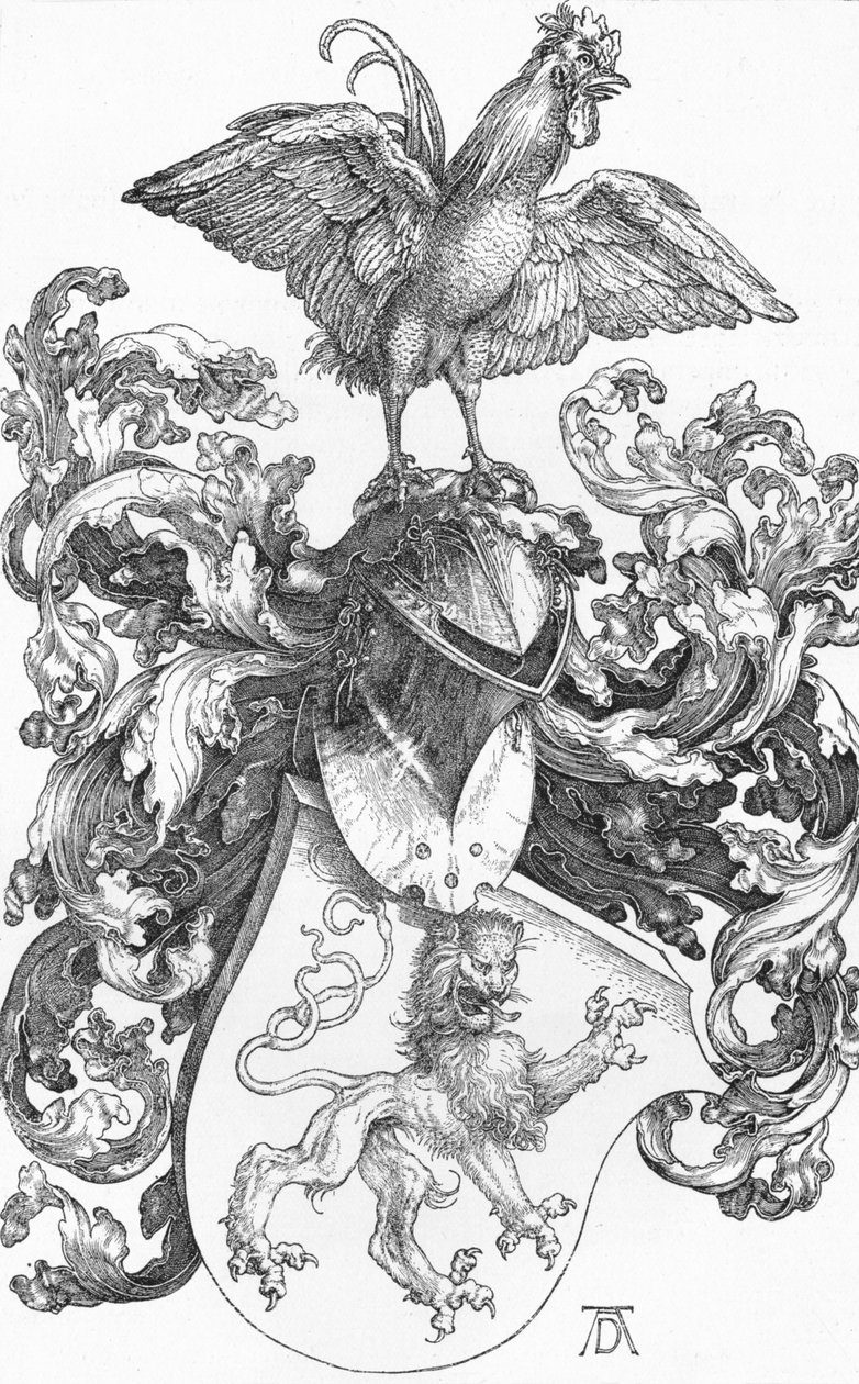 Vapenskölden med ett lejon och en kuk, c1502-1503, 1906 av Albrecht Dürer