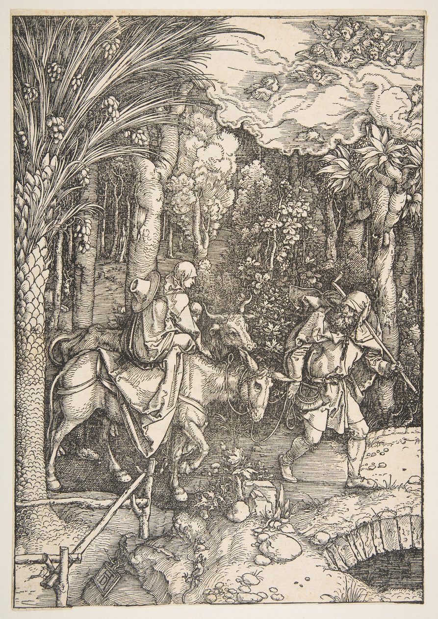 Flygningen till Egypten, från The Life of the Virgin, från den latinska upplagan, 1511. av Albrecht Dürer