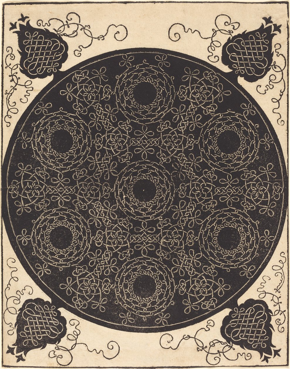 Den fjärde knuten (som kombinerar sju cirkulära grupper av knutar med svarta mittpunkter) av Albrecht Dürer