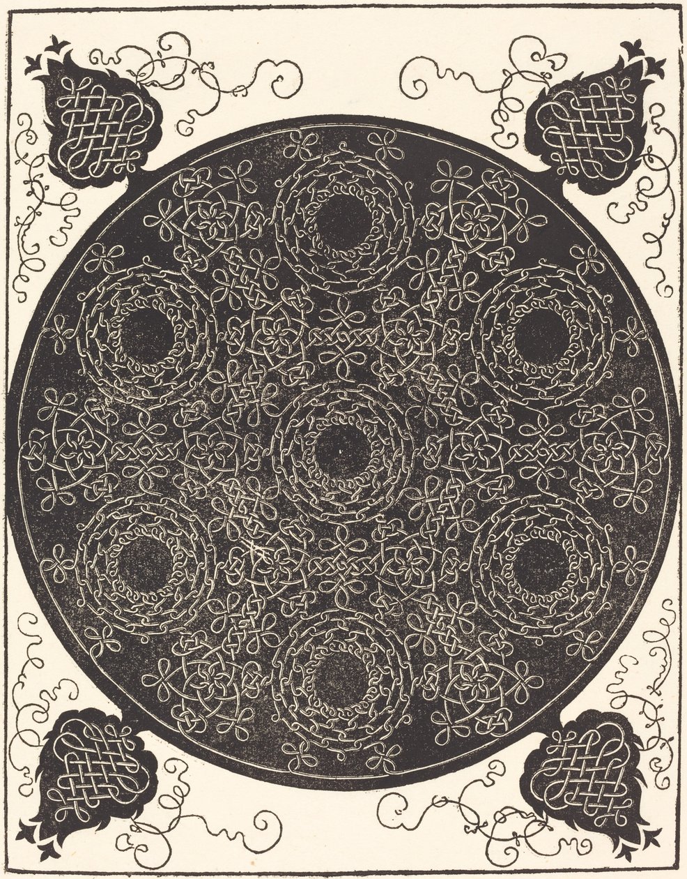 Den fjärde knuten kombinerar sju cirkulära grupper av knutar med svarta mittpunkter, troligen 15061507. av Albrecht Dürer