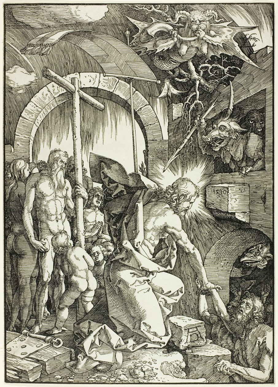 The Harrowing of Hell - Christ in Limbo, tallrik nio från The Large Passion av Albrecht Dürer