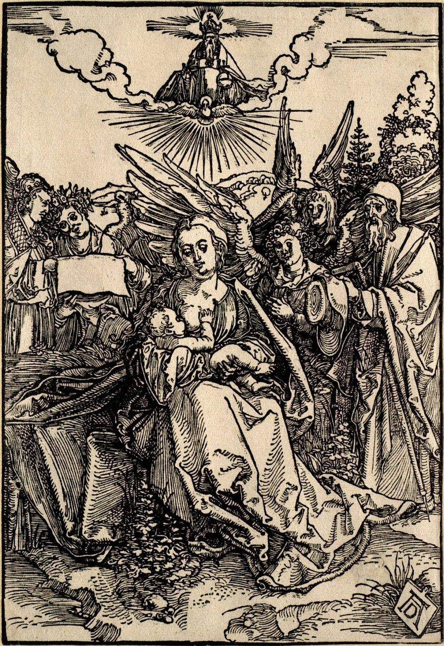 Den heliga familjen med fem änglar av Albrecht Dürer