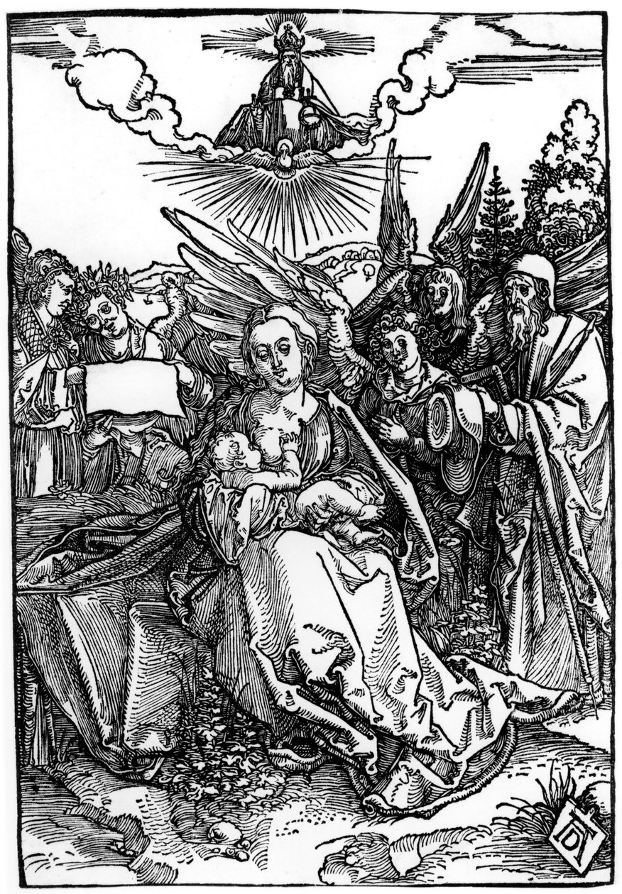 Den heliga familjen med fem änglar, ca 1504 av Albrecht Dürer