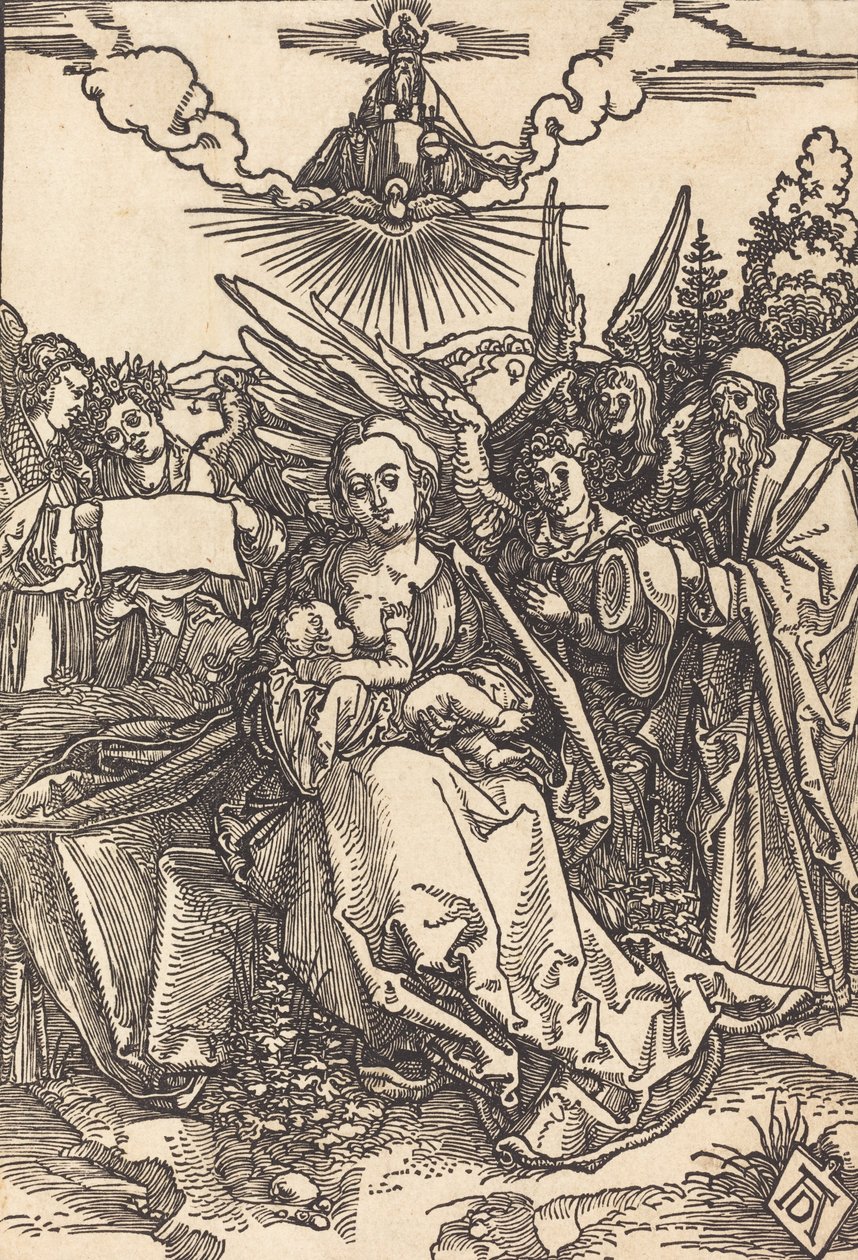 Den heliga familjen med fem änglar, i eller före 1505. av Albrecht Dürer