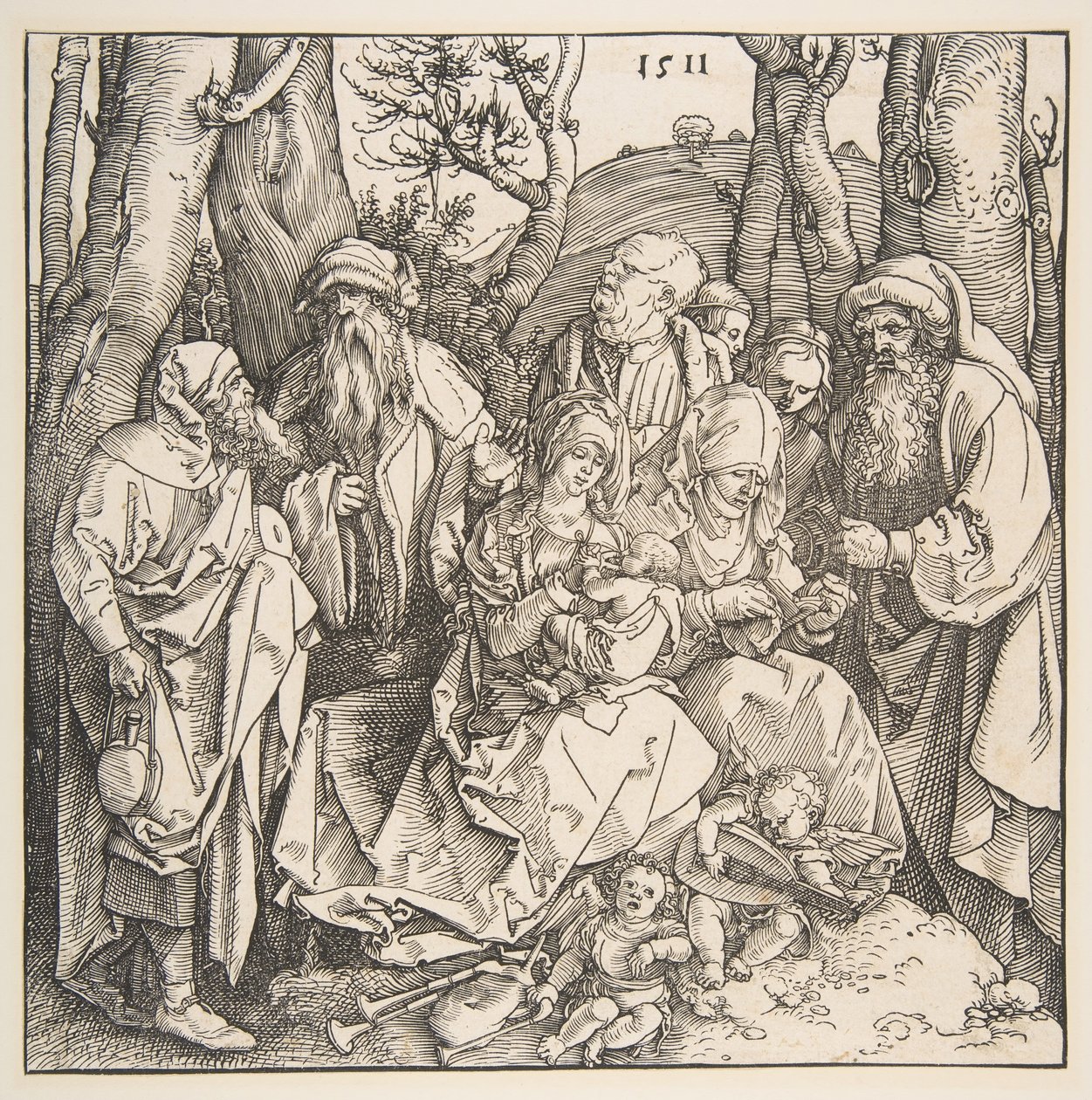 Den heliga familjen med heliga och två musikänglar, 1511. av Albrecht Dürer