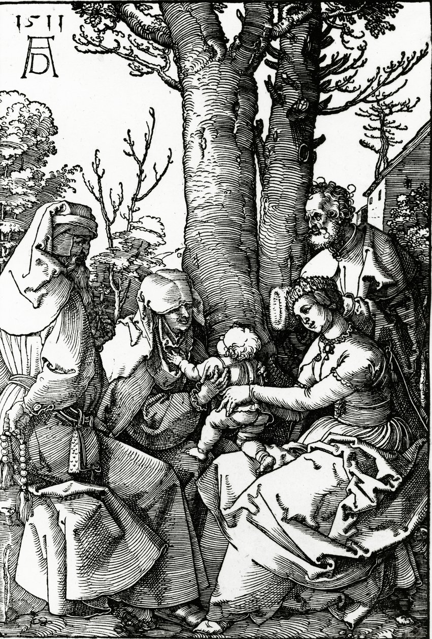 Den heliga familjen med St. Anne och St. Joachim, 1511 (träsnitt) av Albrecht Dürer