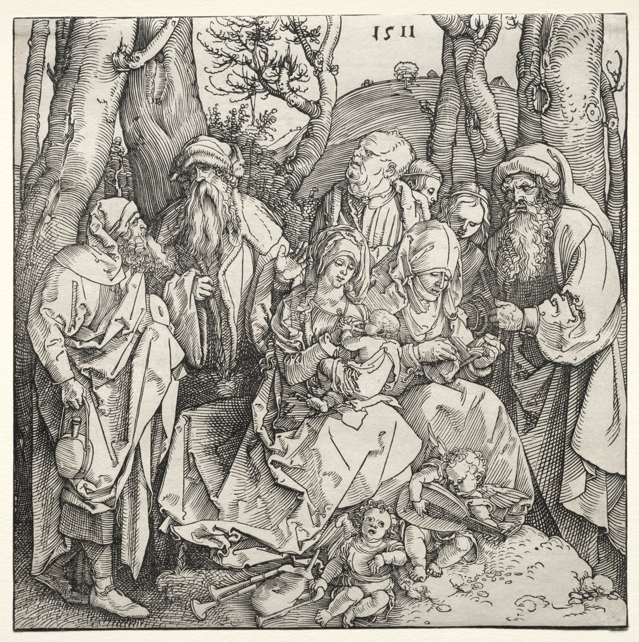 Den heliga familjen med två musikeränglar, 1511. av Albrecht Dürer