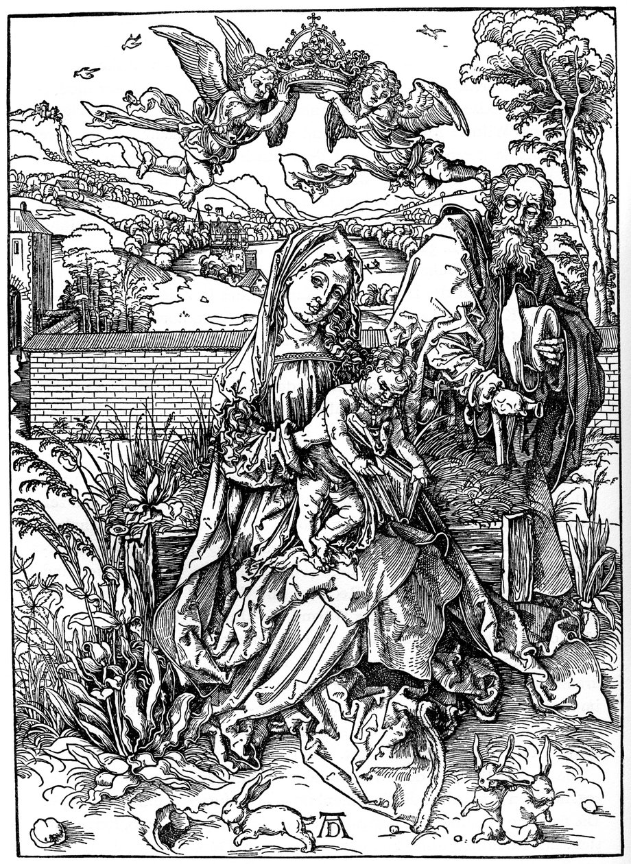 Den heliga familjen med de tre hararna, 1497, 1936 av Albrecht Dürer
