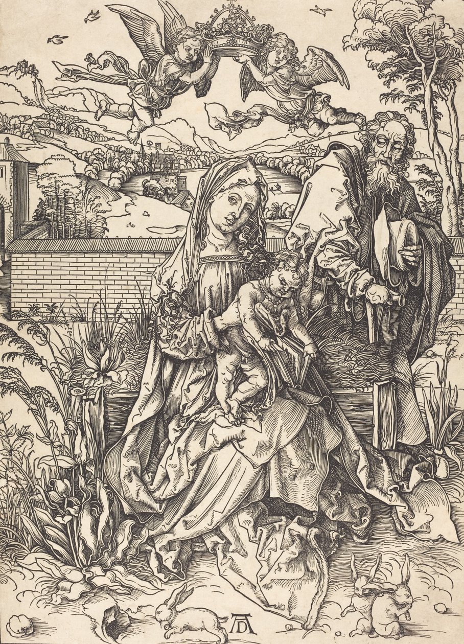 Den heliga familjen med de tre hararna, ca. 14971498. av Albrecht Dürer