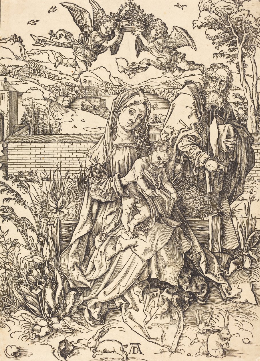 Den heliga familjen med de tre hararna, ca. 14971498. av Albrecht Dürer