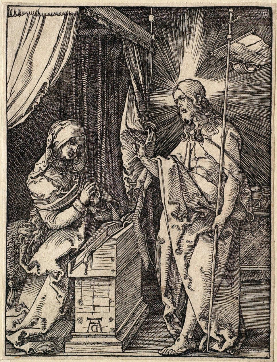 Den lilla passionshistorien: Kristus visar sig för sin mor av Albrecht Dürer