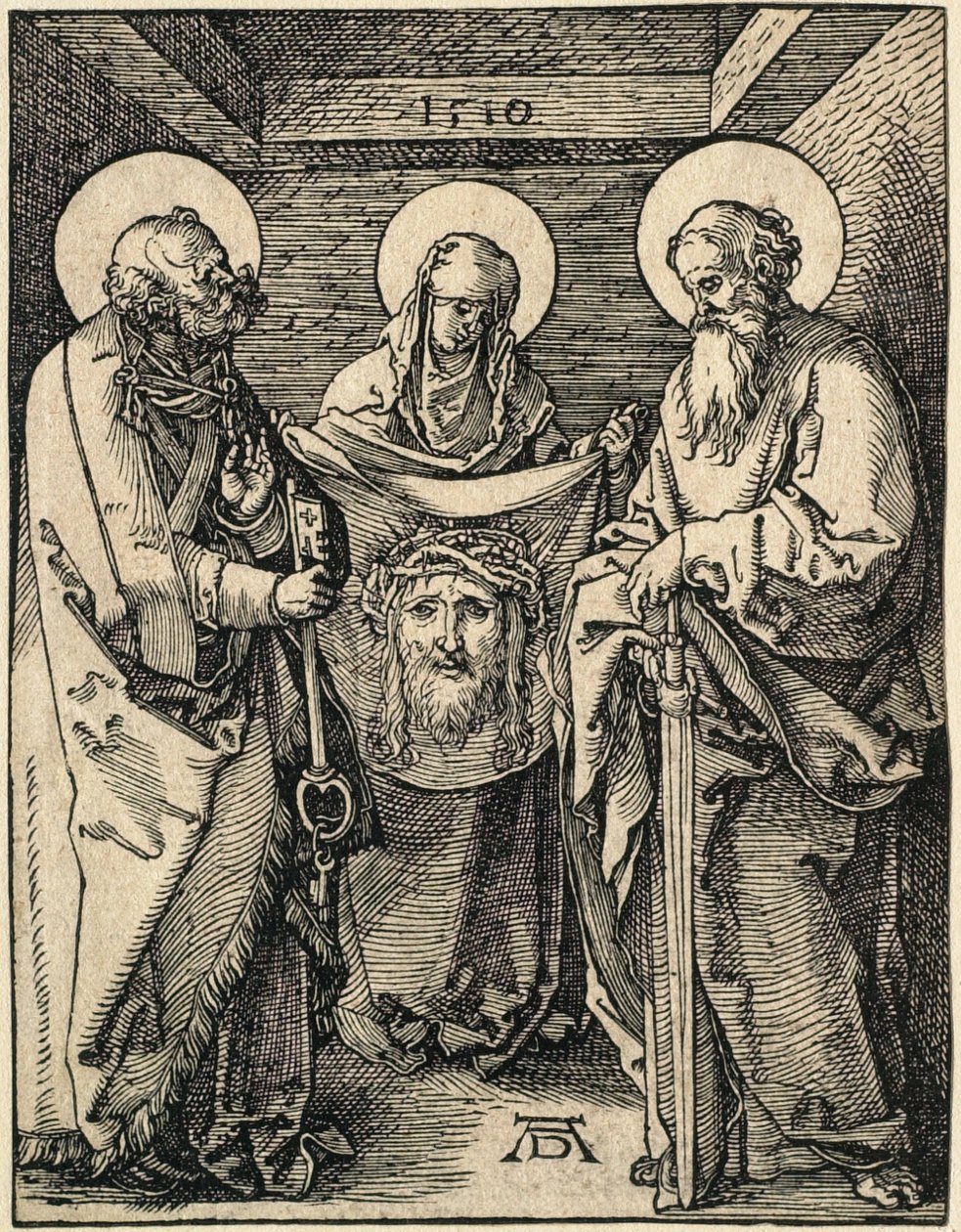 Lilla passionssviten: Veronika mellan Sankt Petrus och Sankt Paulus av Albrecht Dürer