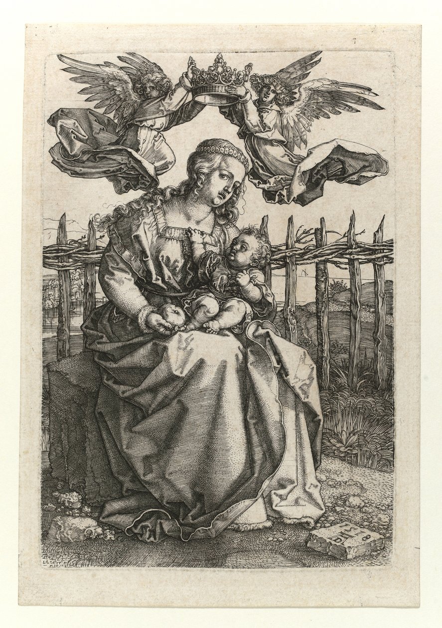 Madonnan och barnet krönt av två änglar, 1518 av Albrecht Dürer