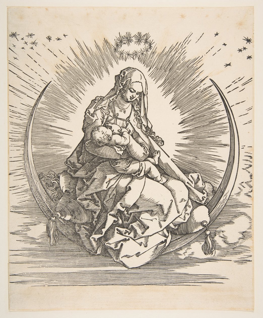Madonnan på halvmånen, frontispice till The Life of the Virgin, ca. 1511. av Albrecht Dürer