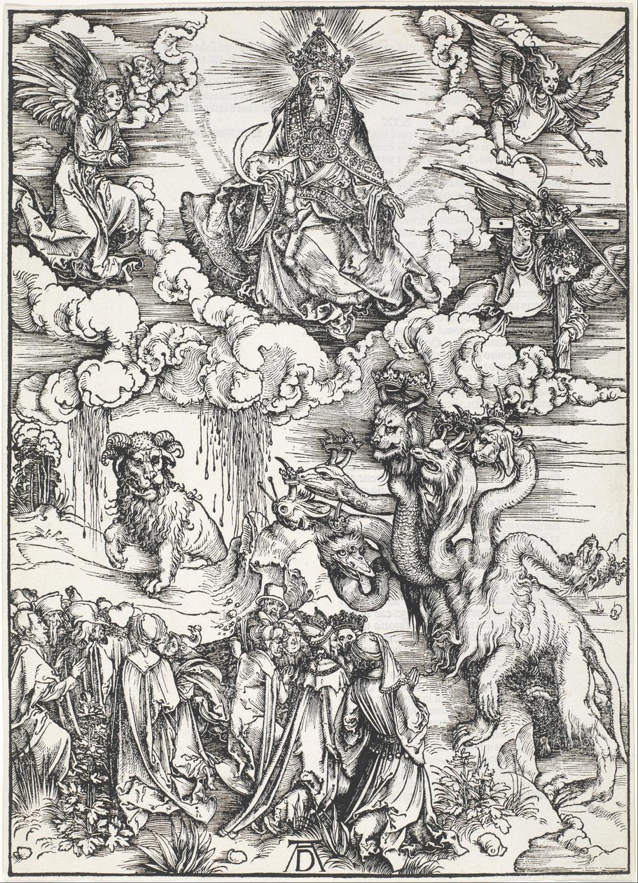 Det sjuhövdade odjuret och odjuret med lammets horn av Albrecht Dürer