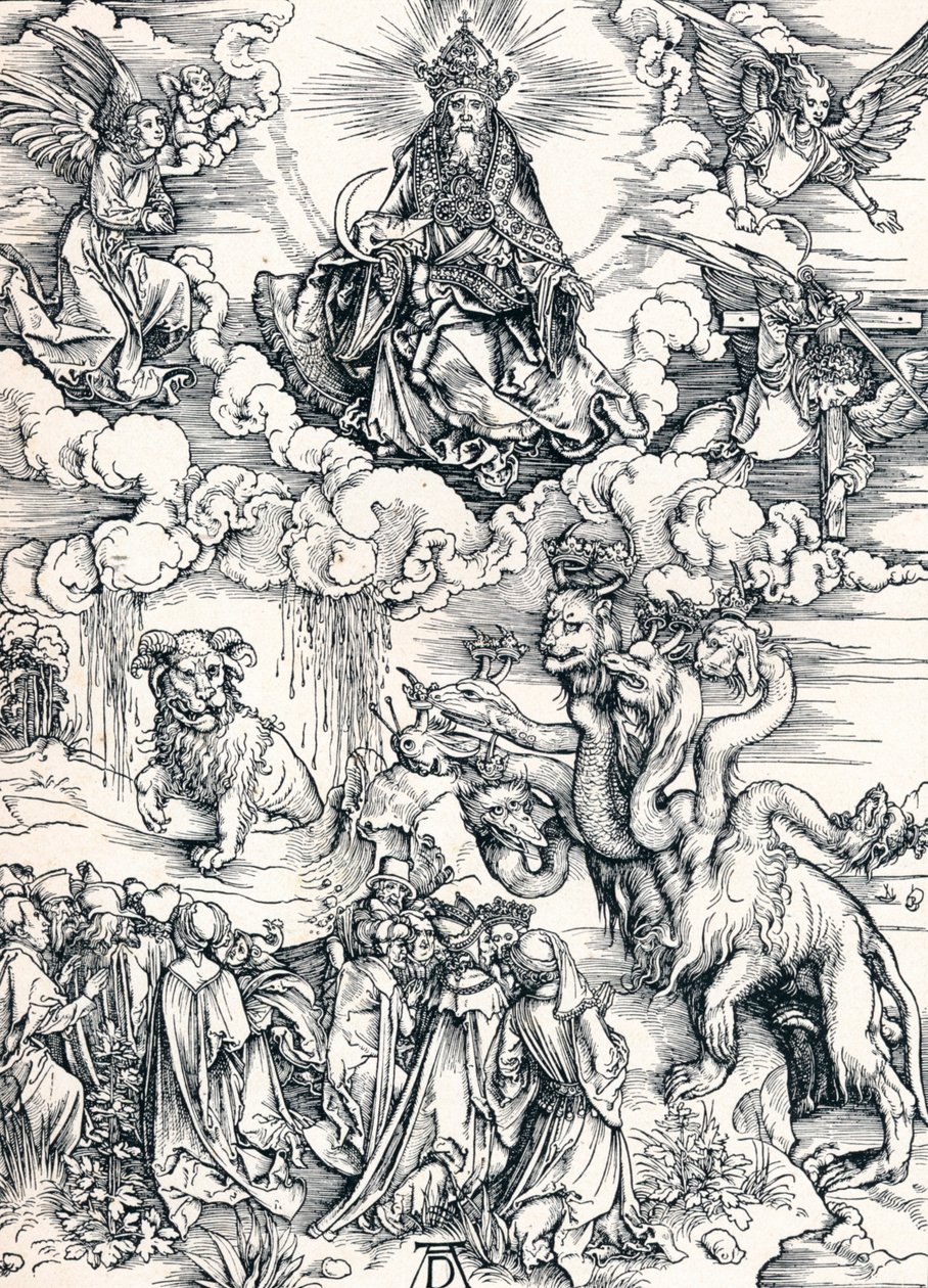 Det sjuhövdade odjuret och odjuret med lammshorn, 1498 1906. av Albrecht Dürer
