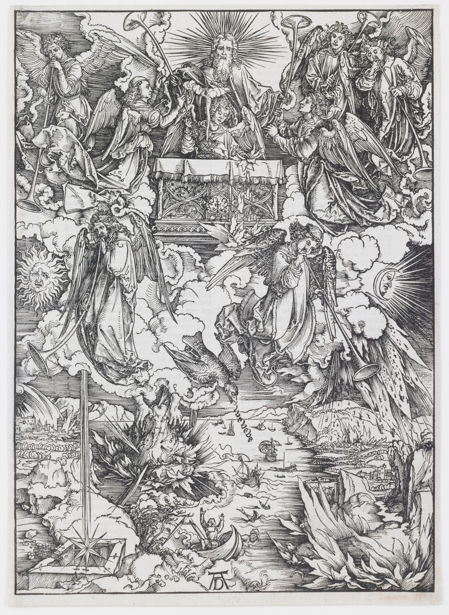 De sju trumpeterna, från "The Apocalypse" av Albrecht Dürer